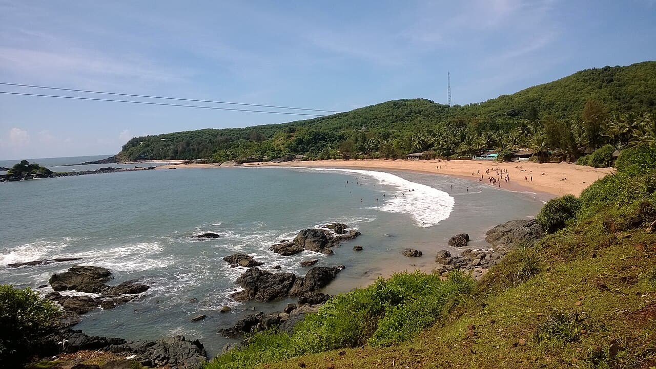 Om Beach Gokarna Shoreline with Rock Formations and Sea Waves